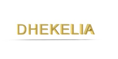 Golden 3D Dhekelia inscription isolated on white background - 3D render