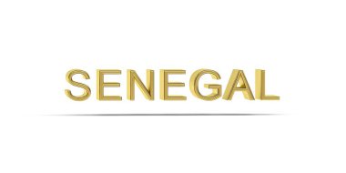 Altın 3D Senegal yazıtları beyaz arkaplanda izole edildi - 3B oluşturma