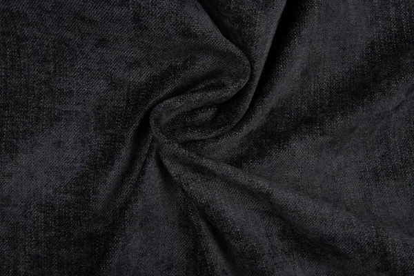Black Fabric Texture Top View Close Piece Crushed Twisted Black — Stock Photo, Image