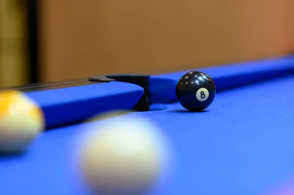 Billard pool game. Billiard balls on blue pool table, Pool game