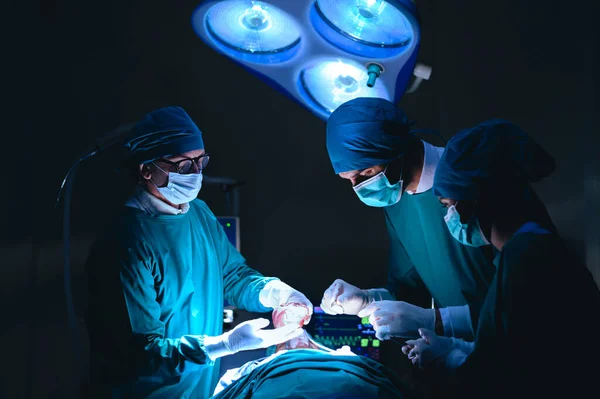 의사들 간호사들 종사자들은 수술실에서 수술을 조직하였습니다 심장을 이식하여 환자의 생명을 — 스톡 사진