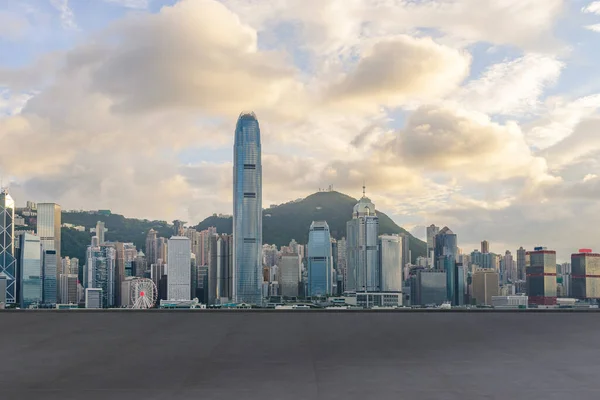 Miasto Panorama Hongkongu Victoria Harbour Widok Pustej Podłogi Betonowej — Zdjęcie stockowe