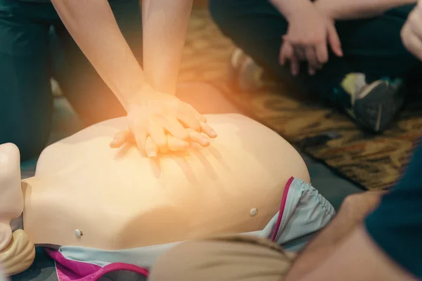 Cpr First Aid Training Cpr Dummy Class Demonstrating Chest Compressions — Photo