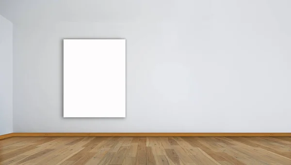 Cartazes Papel Branco Branco Pendurados Paredes Brancas Sala Moderna Vazia — Fotografia de Stock