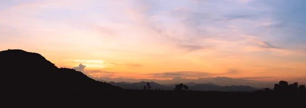 Evening Time Panorama Mountain Dramatic Twilight Sky Cloud Nightfall Silhouette — Stockfoto