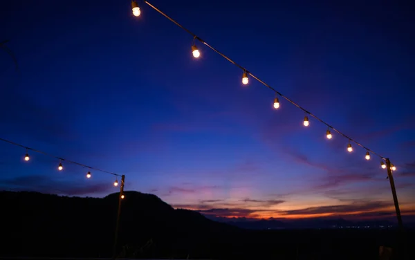 Festoon String Lights Decoration Party Event Festival Sunset Sky Light — Stockfoto