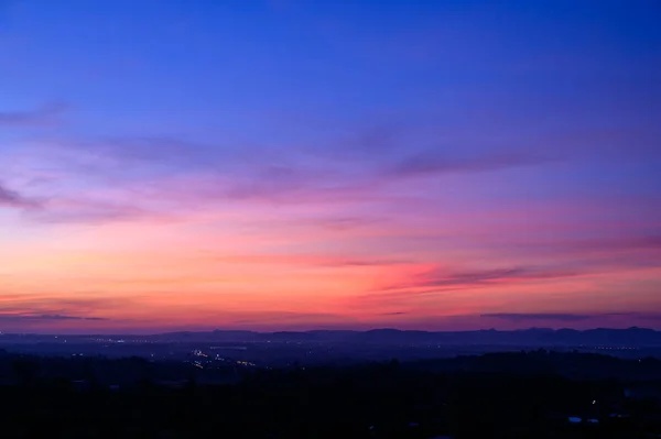 Evening Time Panorama Mountain Dramatic Twilight Sky Cloud Nightfall Silhouette — Foto de Stock