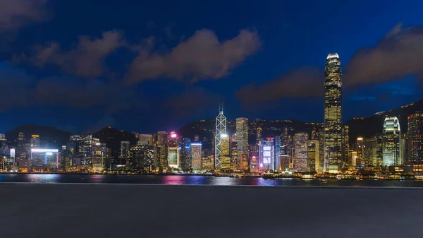Miejski Krajobraz Panorama Nocna Scena Miasta Hong Kong Victoria Harbour — Zdjęcie stockowe