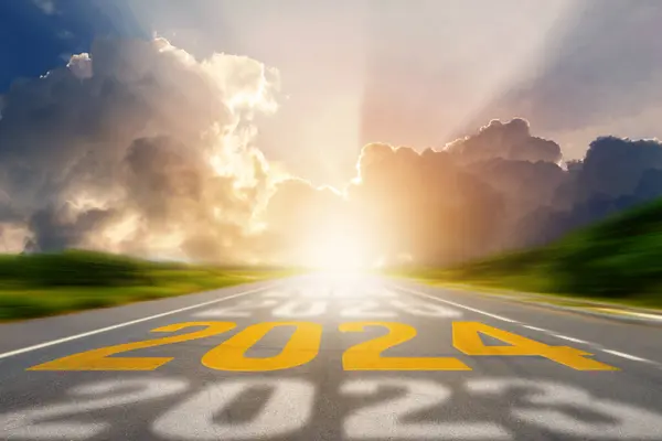 2024 Podróże Noworoczne Koncepcja Wizji Przyszłości Liczba Starego Roku Nowego — Zdjęcie stockowe