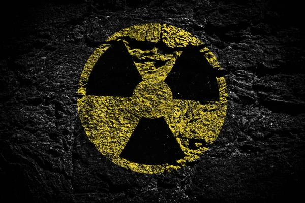 Radiation Sign Black Stone Background Copy Space Concept Nuclear Confrontation — Stock Photo, Image