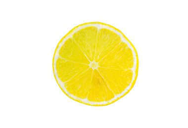 Beyaz arka planda izole edilmiş bir limon parçası. Kesme yolu olan bir limon. Bir dilim limon, en iyi manzara..