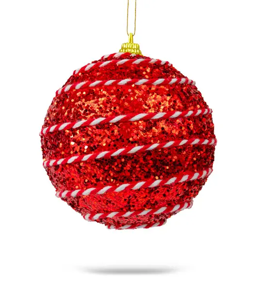 Bugigangas Natal Brilhantes Vermelhas Isoladas Fundo Branco Natal Árvore Brinquedos — Fotografia de Stock