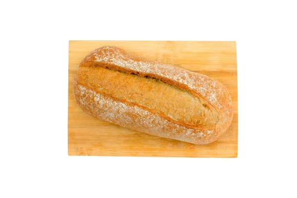 Świeżo Upieczony Chleb Desce Krojenia Odizolowany Białym Tle Ścieżka Wycinania — Zdjęcie stockowe