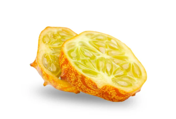 Cut Slices Kiwano Cucumis Metuliferus Isolated White Background Clipping Path — Stock Photo, Image