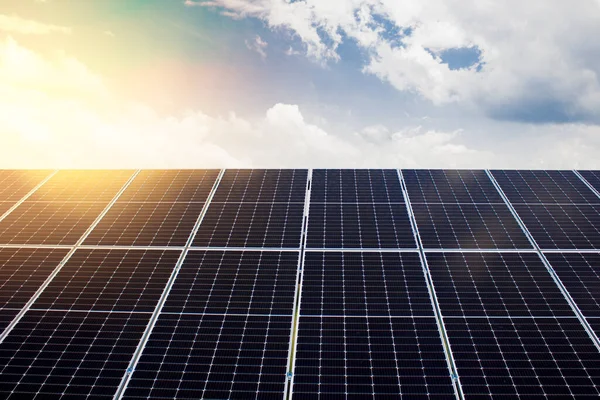 Solar panels, close up. Alternative solar panels power plant. Sustainability of planet.