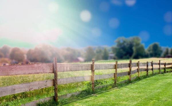 晴れた日の木製の柵と畑 — ストック写真