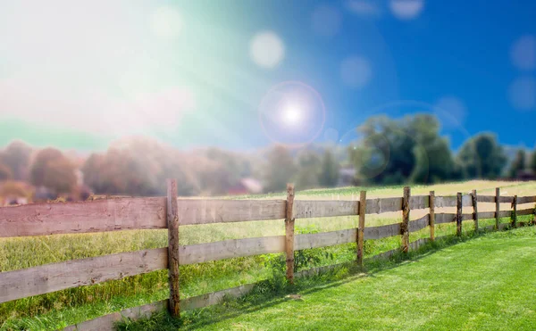 晴れた日の木製の柵と畑 — ストック写真