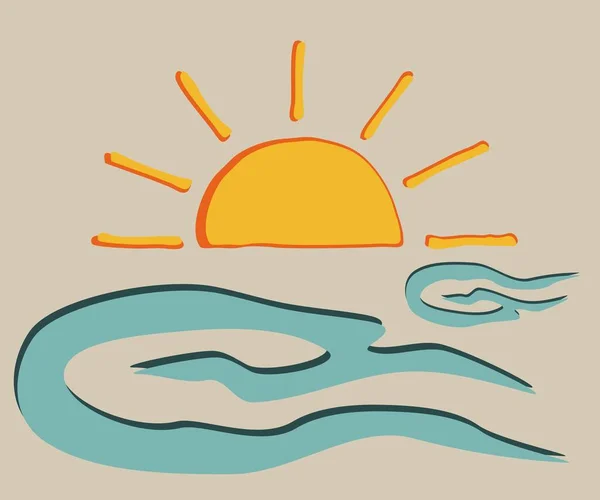Sun Sea Sunset Cartoon Coast Beach — Stock Photo, Image