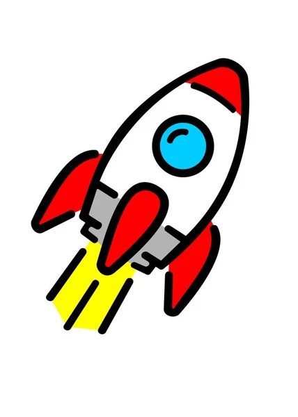 Space Rocket Cartoon Mit Farben Isoliertes Drawing — Stockfoto