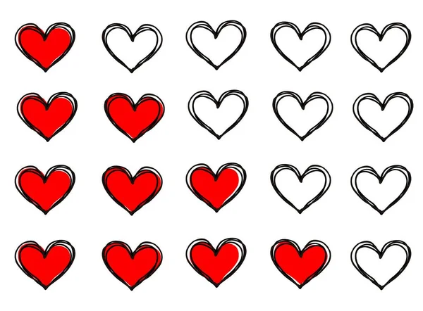Sketch Black Stroke Some Hearts Painted Red — Stockfoto