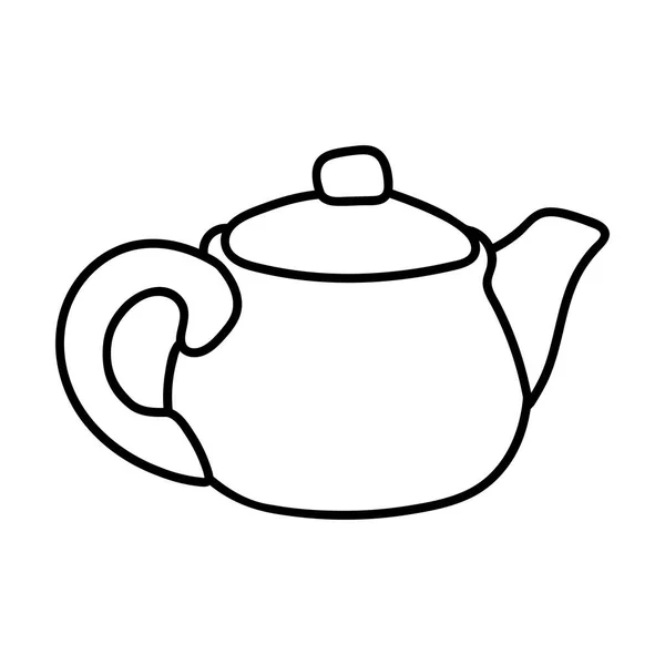 Black Line Freehand Drawn Ceramic Teapot Kettle Isolatedimprimir — Stockfoto