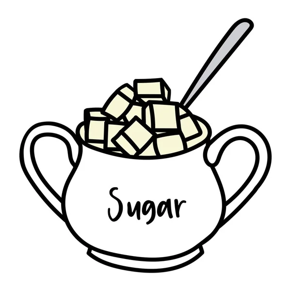 Ceramic Sugar Bowl Sugar Cubes Spoon — Zdjęcie stockowe