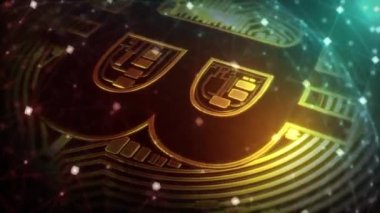 3 boyutlu illüstrasyon. Soyut teknoloji geçmişine sahip bitcoin.