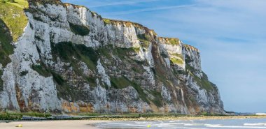 Normandiya Alabaster Sahili 'ndeki tebeşir uçurumu. Fransa.