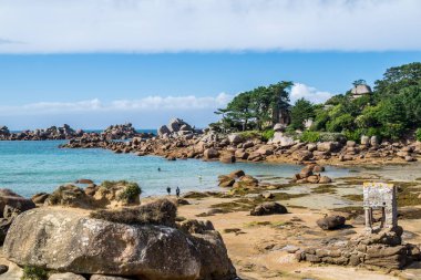 Perros-Guirec plajı, Cotes-d 'Armor, Brittany, Fransa.