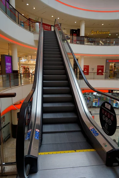 stock image Leverkusen, Germany Aug 17 2020 - One of the escalators in the largest shopping center of Leverkusen, the Rathaus-Galerie Leverkusen. 