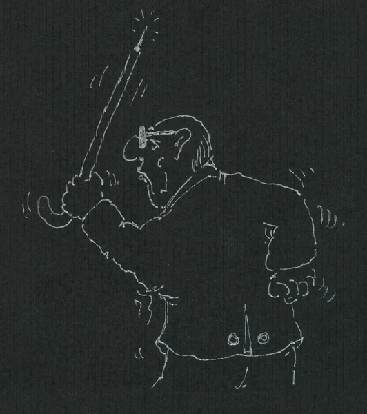 Avô Irritado Ameaçando Bater Com Seu Pau Desenhado Com Tinta — Fotografia de Stock