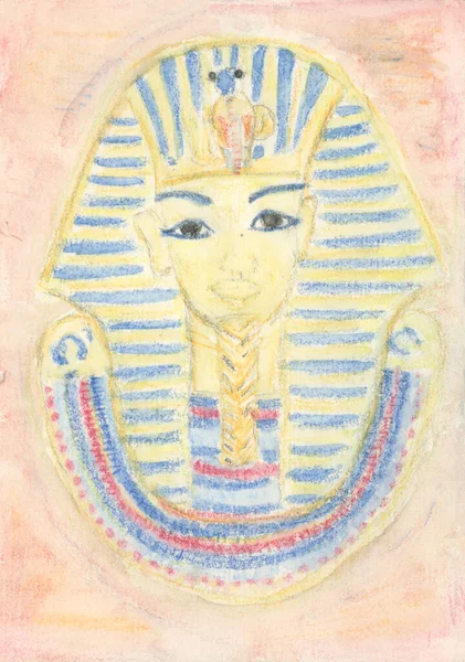 Golden mask of Egyptian pharaoh hand drawn. Tutankhamun Pharaoh of Ancient Egypt. Watercolor illustration.