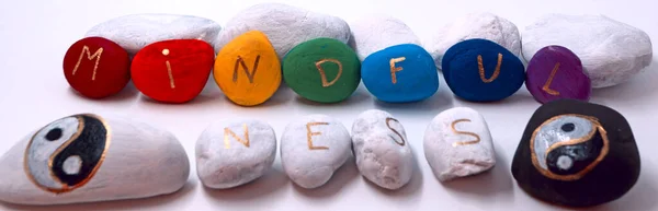 Mindfulness Pintado Pedras Coloridas Com Duas Pedras Yin Yang — Fotografia de Stock