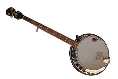 Banjo beyaz arka planda kırmızı bir pikap ile