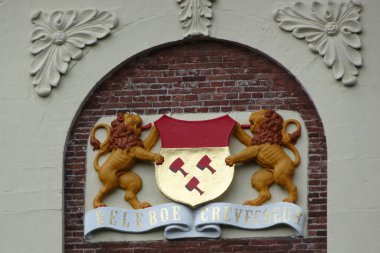 Leiden, Hollanda - 9 Temmuz 2016 Franciscus de le Boe Sylvius 'un arması, 17. Hollandalı doktor ve bilim adamı. Leiden Üniversitesi 'nde profesördü. 1614 'ten 1672' ye kadar yaşadı..