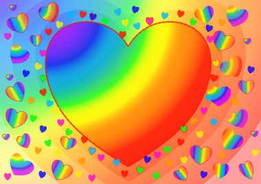 Gökkuşağının renginde kalpler. LGBT bayrak renkleri
