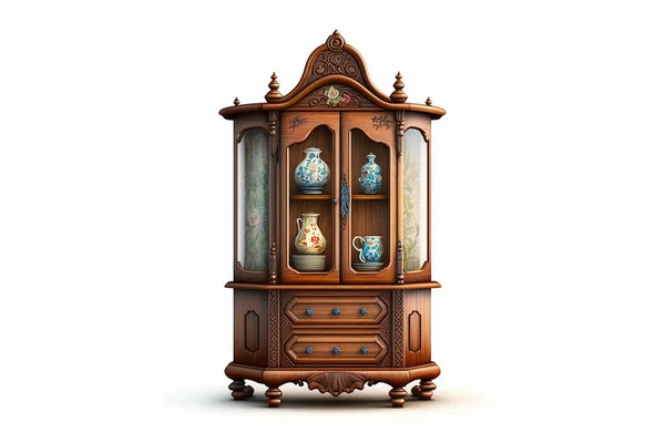 Old antique cupboard - isolated on white background.