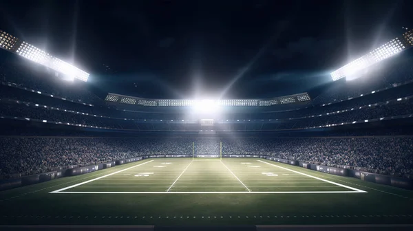 Stadionul American Fotbal Proiectoare Luminoase Timp Noapte Fotografie de stoc