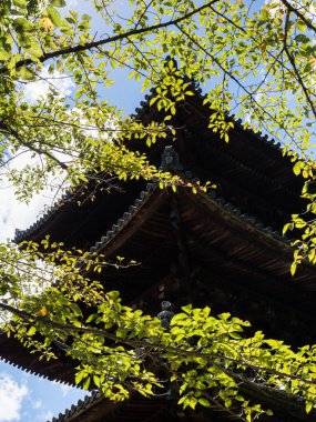 Otsu, Japonya - 21 Ağustos 2018: Saigoku Kannon hac yolculuğunun 14 numaralı tapınağı Miidera 'da Pagoda