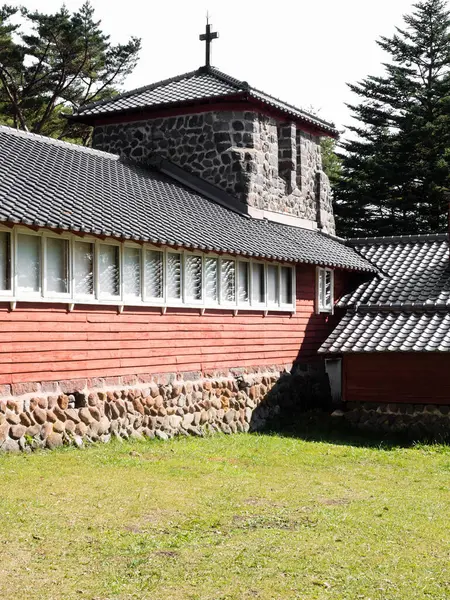 stock image Kiyosato, Yamanashi prefecture, Japan - October 25, 2017: St Andrew's Church on the grounds of Kiyosato Seisenryo, historic hotel and retreat center in Yatsugatake Mountains