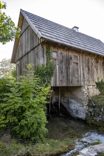 Wonderful Wooden Mill Korana River Ethno Village Wooden Plank Facade — Stock Photo, Image
