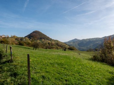 Lessini Dağları 'ndan geçen huzurlu bir orman yolu Durlo, Veneto. Yüksek kalite fotoğraf