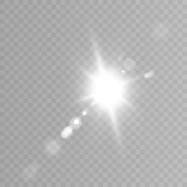 Λευκό Λαμπερό Φως Εκρήγνυται Ένα Διαφανές Φόντο Λαμπρό Αστέρι Διαφανής — Διανυσματικό Αρχείο