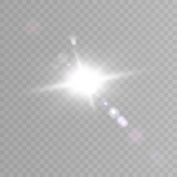 Белый Светящийся Свет Взрывается Прозрачном Фоне Яркая Звезда Яркое Яркое — стоковый вектор