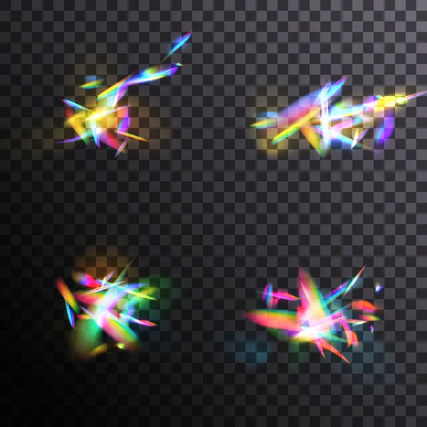 スペクトルの色 明るい光線のクラスター レンズ ガラス ジュエリー または宝石に輝く 虹効果の重ね合わせ 結晶プリズムによる光の屈折 現実的なダイヤモンド — ストックベクタ