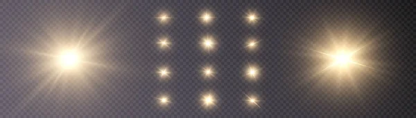 Brillo Estrellas Doradas Luz Sobre Fondo Transparente Colección Vectorial Luz — Vector de stock