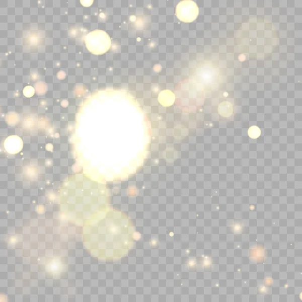 Licht Effect Met Veel Glitterachtige Hoogtepunten Transparante Achtergrond Voor Kerst — Stockvector