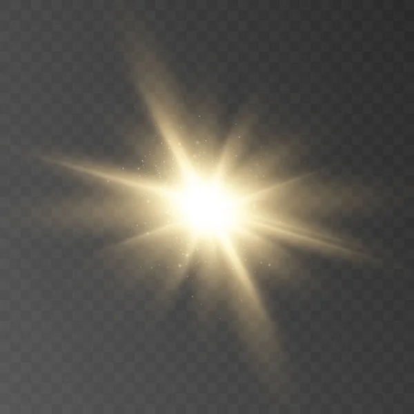 Glöd Guldstjärnor Ljus Transparent Bakgrund Insamling Suddiga Ljusvektorer Flash Sol — Stock vektor