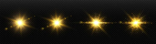 透明な背景に孤立した黄金の輝く光の効果のセット 光線とグレアで太陽フレア 光る効果 キラキラ輝く輝きでスターバースト — ストックベクタ