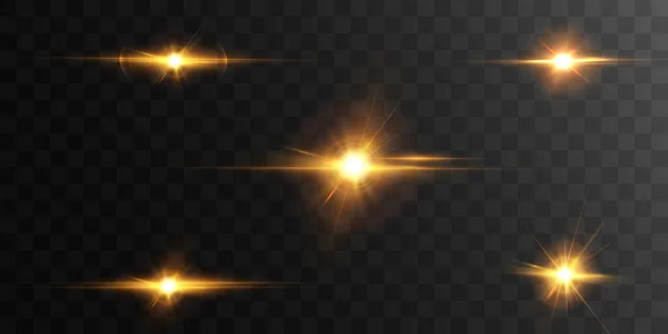 Set Von Lichteffekten Golden Glühendes Licht Isoliert Auf Transparentem Hintergrund — Stockvektor